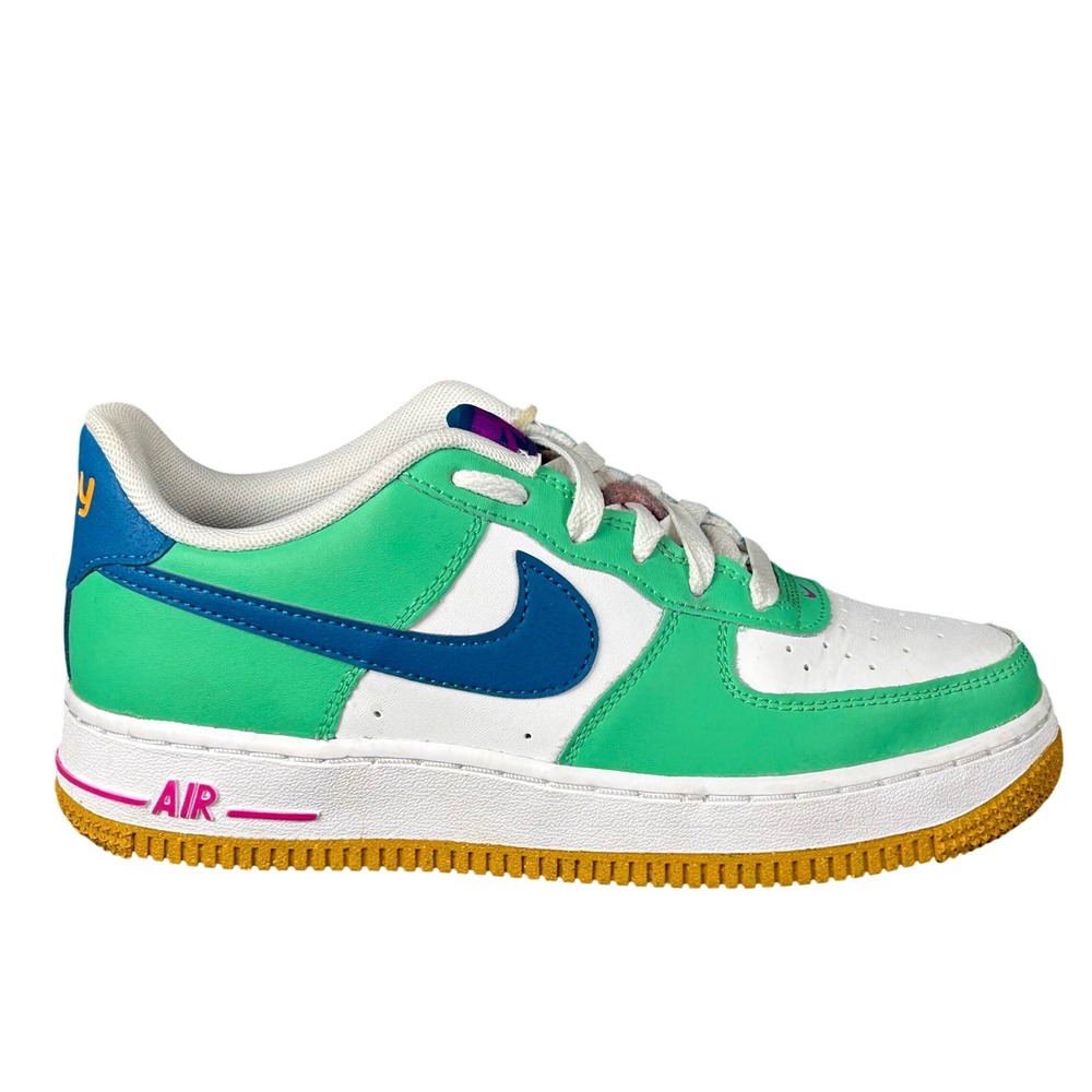 Nike Air Force 1‎ Low Play Spring Green White Blue Kids Sneakers Size 4.5Y